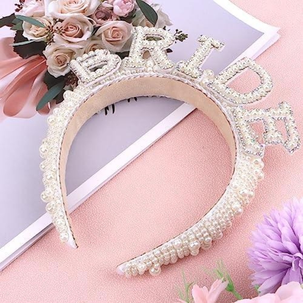 White Pearl BRIDE‎ Headband Rhinestone Bachelorette Wedding Hair Accessory